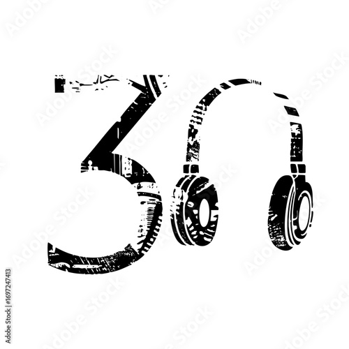 Vector Headphones integrated into bold typographic number sixty.