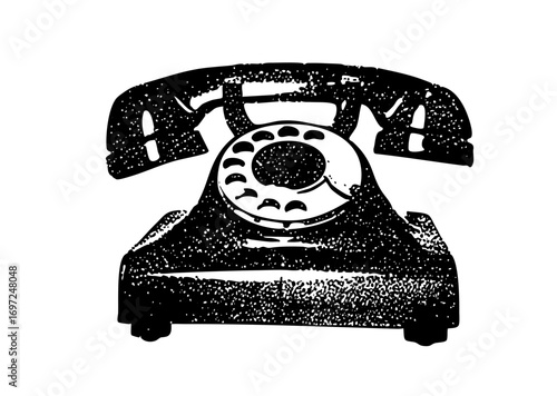 Vector Vintage rotary telephone in black and white.