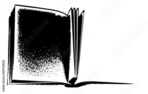 Vector Open book with textured pages and dynamic lines.