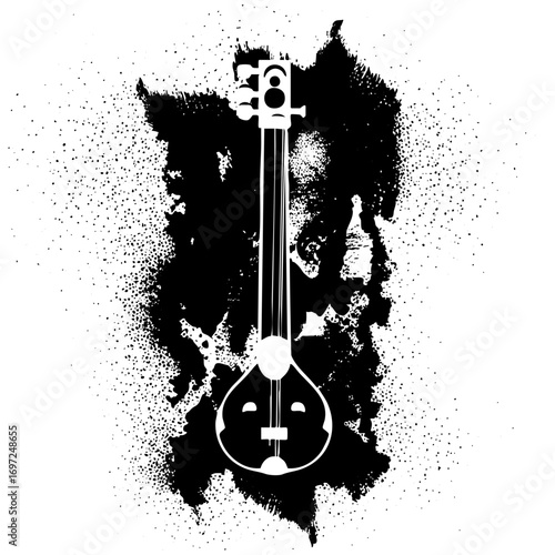 Vector Elegant mandolin with abstract brushstroke .