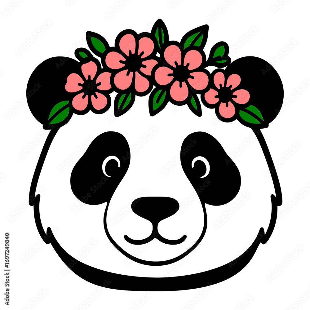 Naklejka premium Giant Panda with Flower Crown
