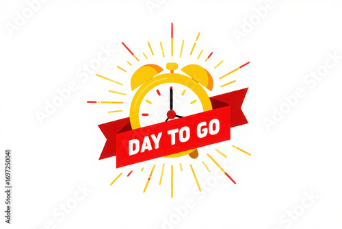 Alarm clock with red ribbon announcing one day to go