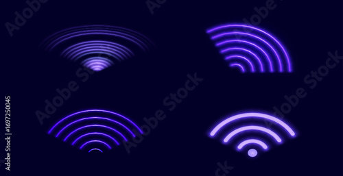 Wifi wave light effect. Radar sensor, beep technology, digital sign.Transparent neon circle symbol. wireless internet connection