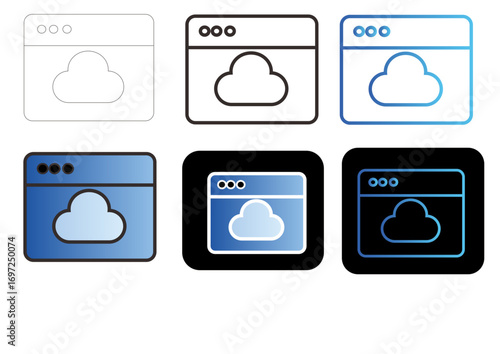 Set of Cloud Storage Interface Icons for Web and Mobile Applications, Showcasing Various Styles and Designs for Seamless Digital Connection and Data Management