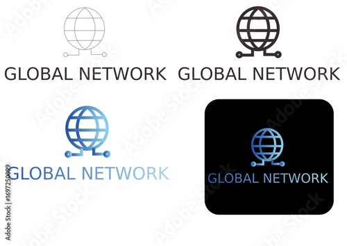 A versatile set of global network logo templates in various color schemes and styles. Ideal for technology branding, internet services, and communication system design concepts