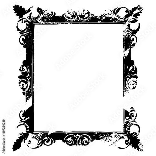 Vector Ornate black frame with swirling floral embellishments.