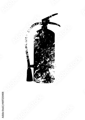 Vector Distressed black fire extinguisher with hose.
