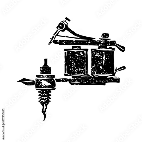 Vector Vintage drilling machine with a textured monochrome style.