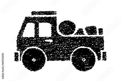 Vector Childs drawing of a rugged vehicle with oversized tires.