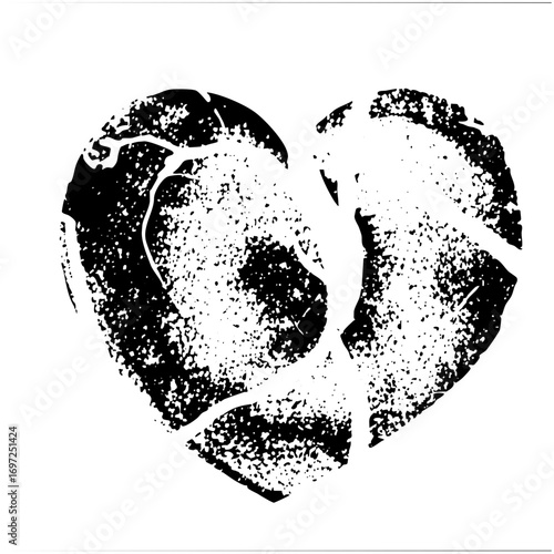 Vector Distressed broken heart with textured edges.