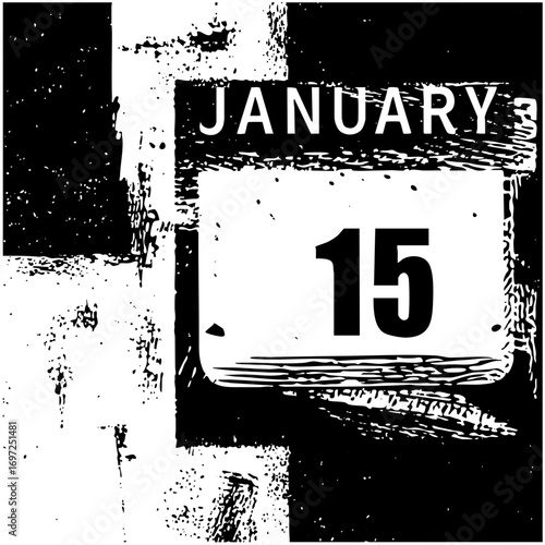 Vector January fifteenth calendar date with distressed texture.