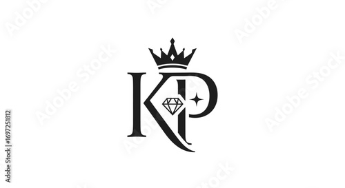 Elegant Initial KP Logo Design with Crown and Diamond Emblem for Luxury Brand Identity