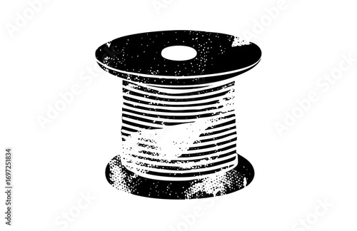 Vector Vintage thread spool with distressed texture.