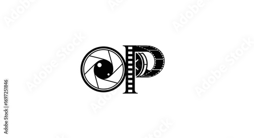 Creative logo design combining a camera lens and film strip in minimalist style concept illustration