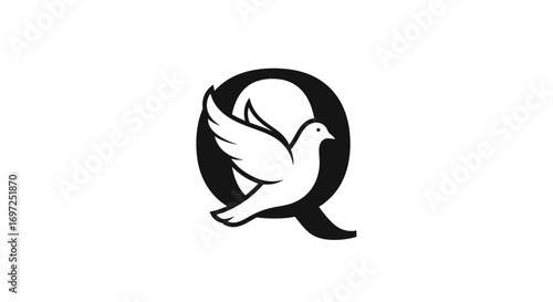 Monogram logo design showcasing letter Q with a stylized dove representing freedom