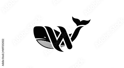 A bold whale logo concept merging marine life with modern typographic design elements for a