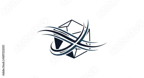 Dynamic geometric emblem with swirling lines for modern brand design elements