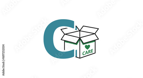 Logo design featuring the letter 'C' and a heart-labeled donation box symbolizing charitable