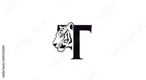 The letter 'T' with a bold, minimalist design integrating a tiger head profile gracefully