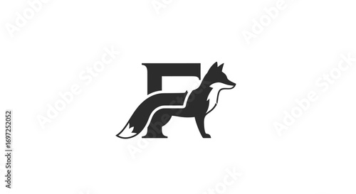 Elegant monogram logo design of letter F intertwined with a fox silhouette art