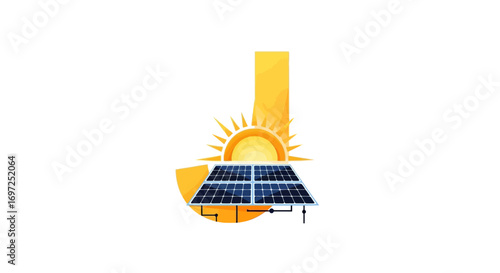 Solar panel illustration with sun rays, powering sustainable energy for a cleaner future