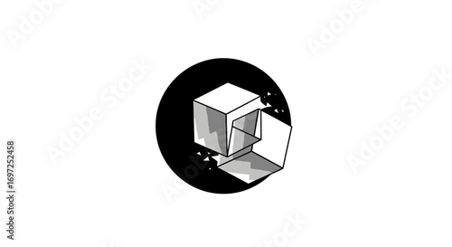 Abstract geometric cube icon design, with a stylized and minimalist presentation