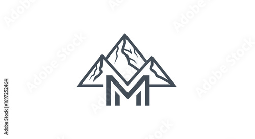 Minimalist mountain range logo design with stylized letter M for outdoor brand identity