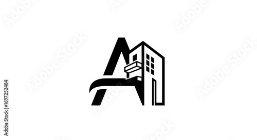 Elegant real estate logo concept featuring a stylized letter A and a building silhouette