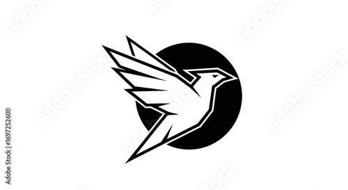 Abstract geometric bird logo design with bold lines and minimalist aesthetic appeal in flight