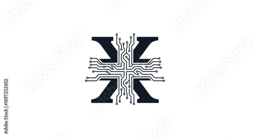 Technological letter X logo design integrating circuit board patterns for innovative businesses