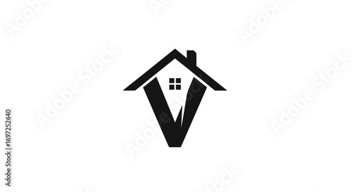 Elegant and Minimalist Real Estate Logo Design Featuring a Stylized Letter V and House Icon