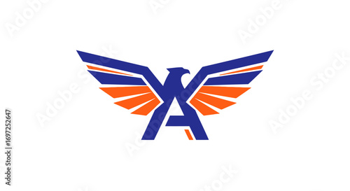 Abstract phoenix letter emblem with wings spread soaring high in vibrant tones
