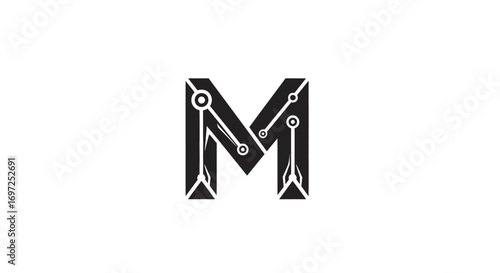 Abstract 'M' letter logo design featuring a circuit board pattern illustration for technology brands Free Download Abstract 'M' letter logo design featuring a circuit board pattern illustration for technology brands - GFXLoad