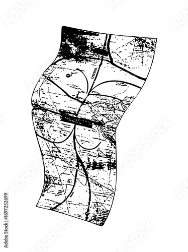 Vector Abstract female torso with cracked texture.