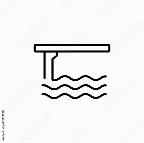 Diving Board Line Icon – Minimal Vector of Swimming Pool Jump Platform