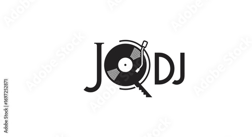Striking emblem featuring a stylized record player integrated with lettering for unique identity
