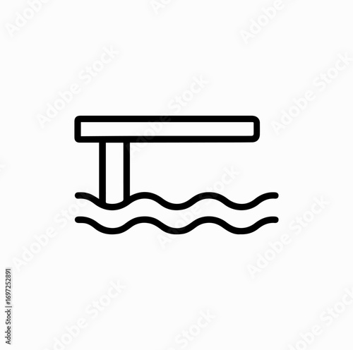 Diving Board Line Icon – Minimal Vector of Swimming Pool Jump Platform