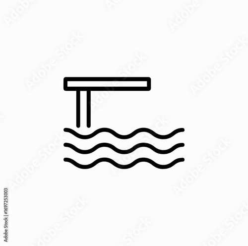 Diving Board Line Icon – Minimal Vector of Swimming Pool Jump Platform