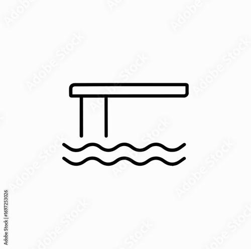 Diving Board Line Icon – Minimal Vector of Swimming Pool Jump Platform