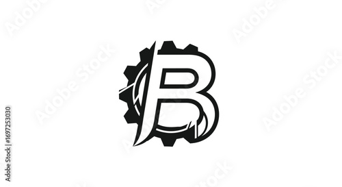 Industrialized letter B logo with gear mechanism design for engineering technology