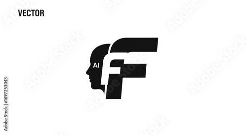 Artificial intelligence monogram logo showcasing a human head silhouette with letter F symbology