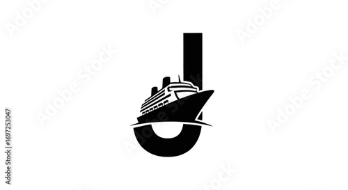 Elegant cruise ship logo design concept with letter J incorporating maritime adventure and