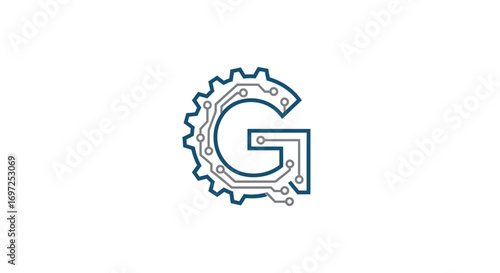 Innovative letter G logo depicting technology and mechanics combined in a unique way