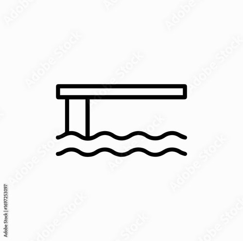 Diving Board Line Icon – Minimal Vector of Swimming Pool Jump Platform