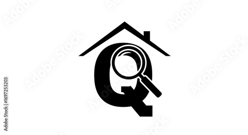 House Hunting Icon with Magnifying Glass and Letter Q for Quality Inspection Assurance