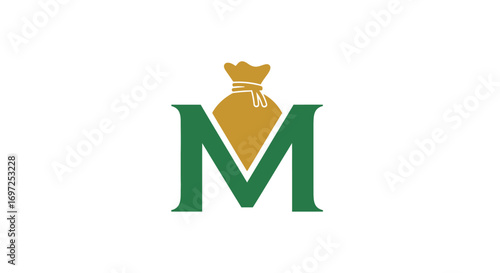 Letter M Logo Design Concept with Bag Silhouette for Investment or Finance Institution
