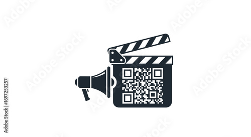 Promotional filmmaking concept with qr code and megaphone for business marketing innovation