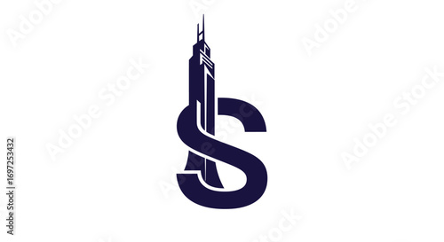 Sophisticated tower logo showcasing a stylized structure interlocked with the letter S