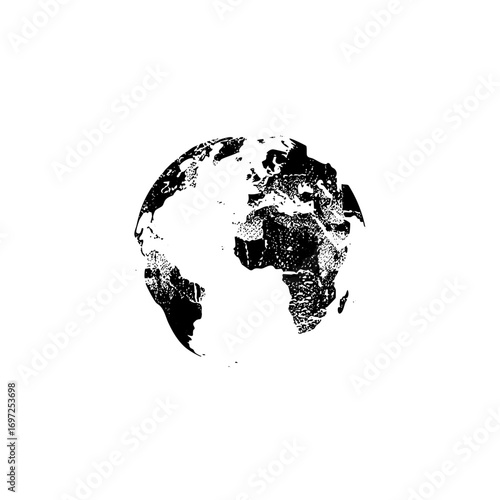 Vector Minimalist globe depicting continents and oceans.