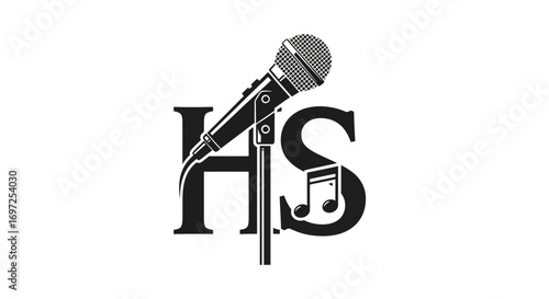 Monochromatic microphone emblem design evoking retro sound and lyrical expression